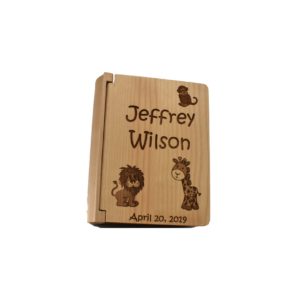 Personalized three ring wooden photo album.