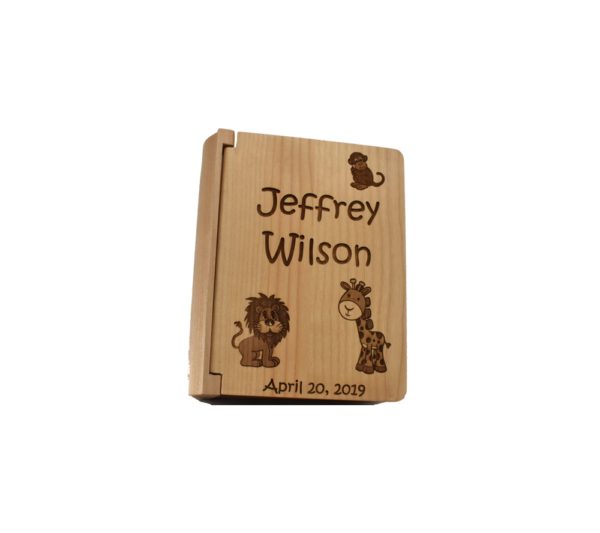 Personalized three ring wooden photo album.