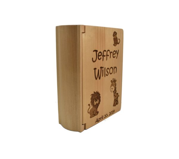 Personalized three ring wooden photo album.