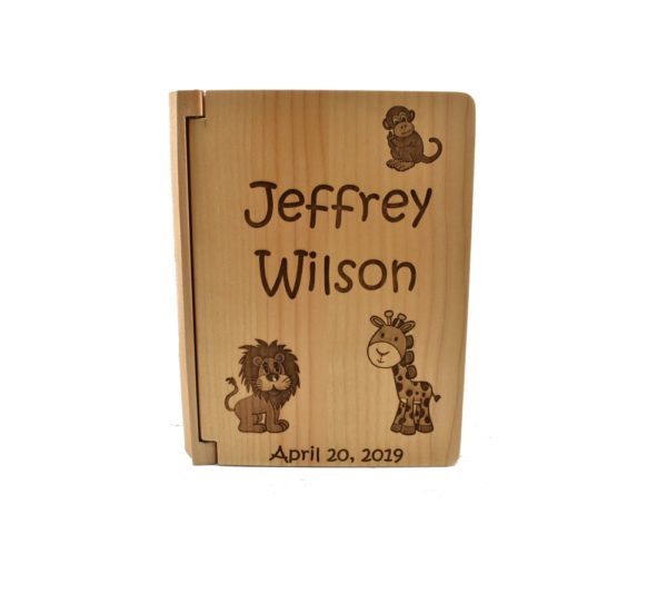 Personalized three ring wooden photo album.