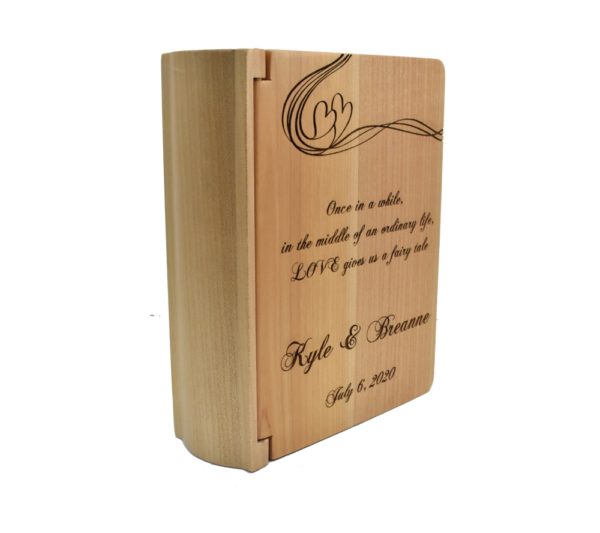 Personalized three ring wooden photo album.