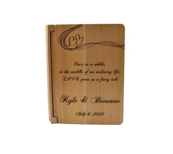 Personalized three ring wooden photo album.