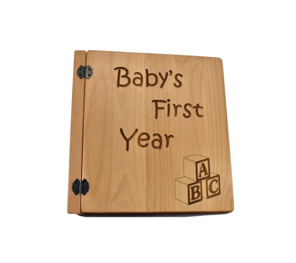 Personalized three ring wooden photo album.