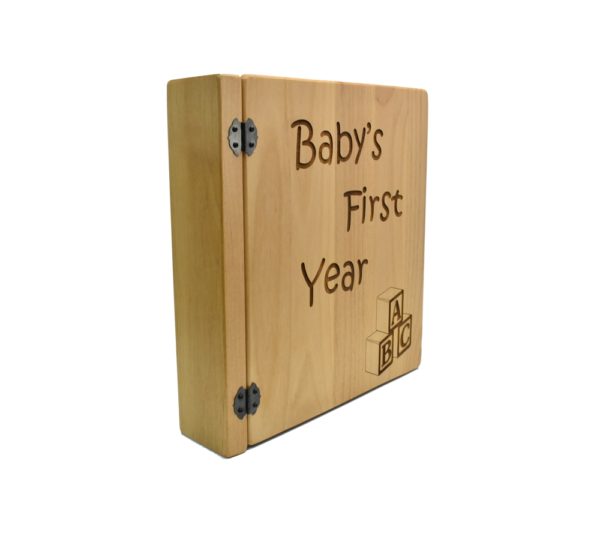 Personalized three ring wooden photo album.