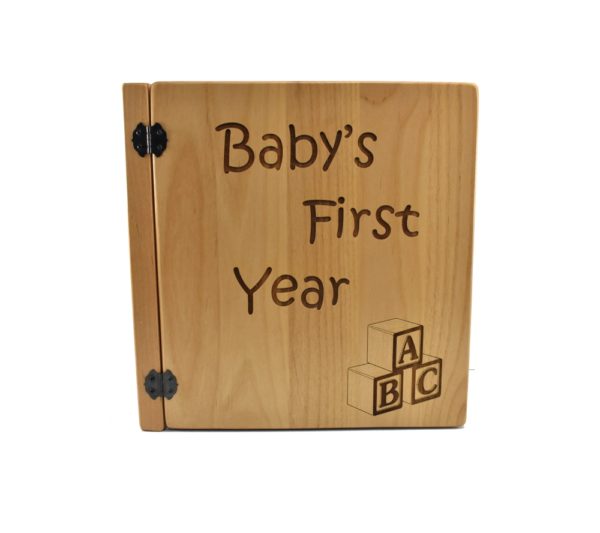 Personalized three ring wooden photo album.