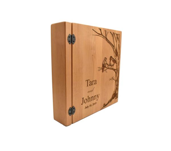 Personalized three ring wooden photo album.