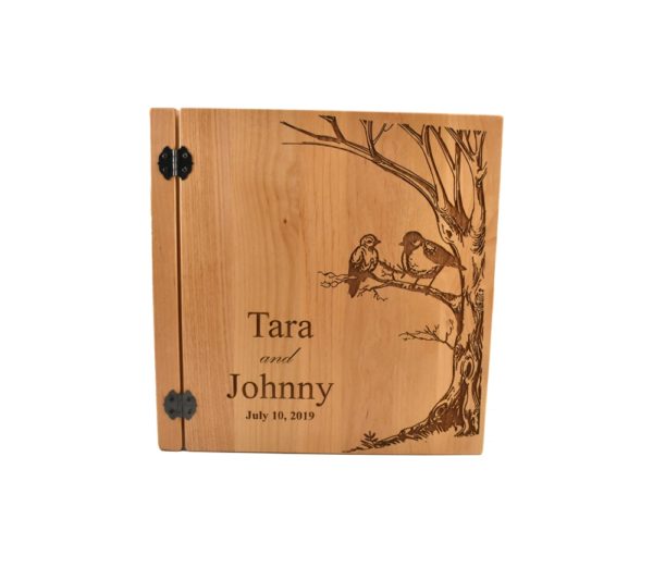 Personalized three ring wooden photo album.