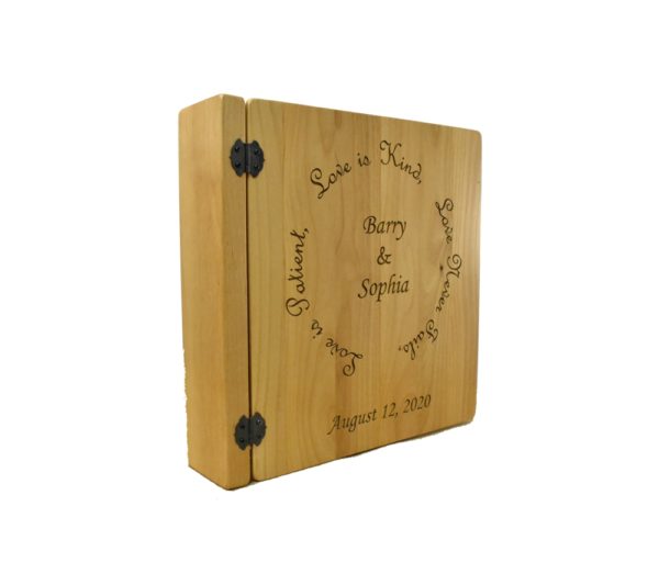 Personalized three ring wooden photo album.