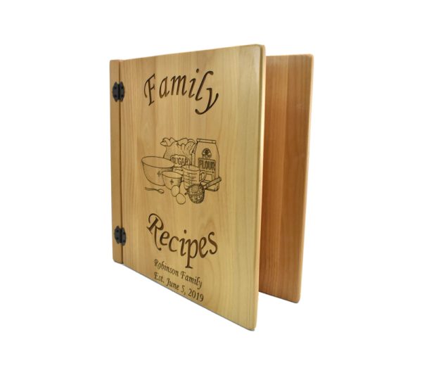 Personalized three ring wooden photo album.