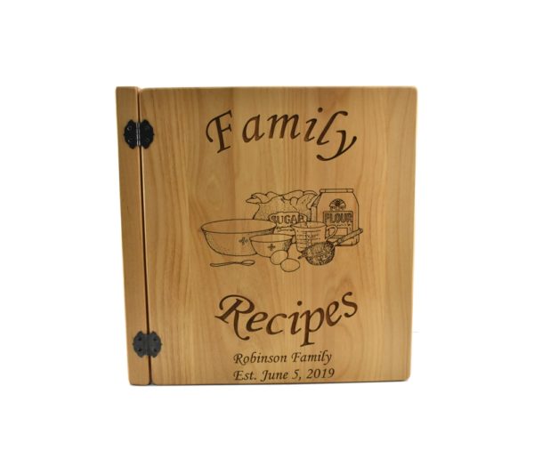 Personalized three ring wooden photo album.