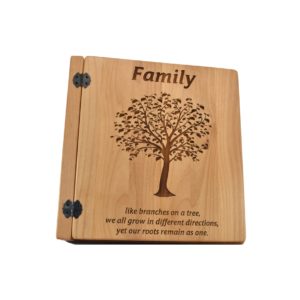 Personalized three ring wooden photo album.