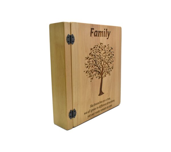 Personalized three ring wooden photo album.