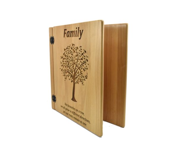 Personalized three ring wooden photo album.