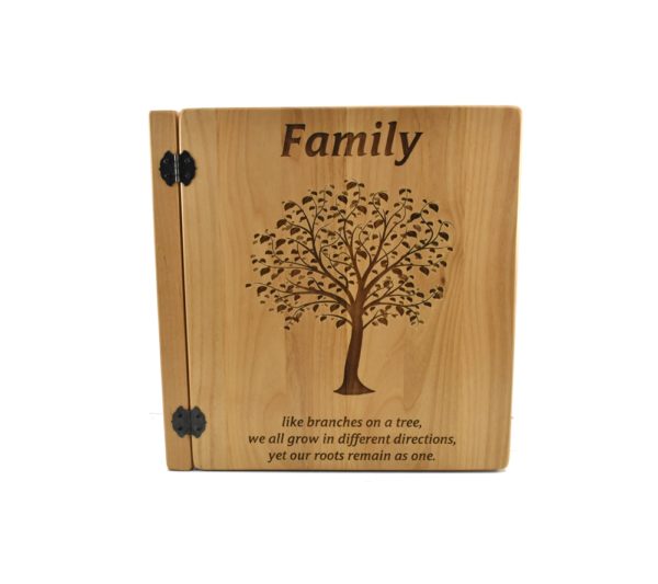 Personalized three ring wooden photo album.