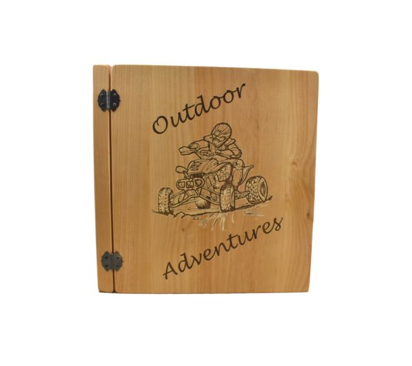 Custom engraved three ring photo album.
