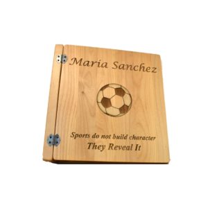 Personalized wooden photo album cover.