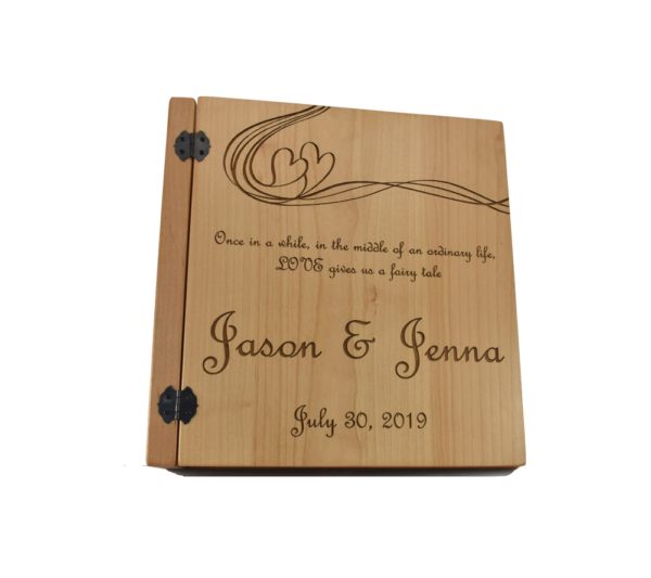 Custom engraved three ring photo album.