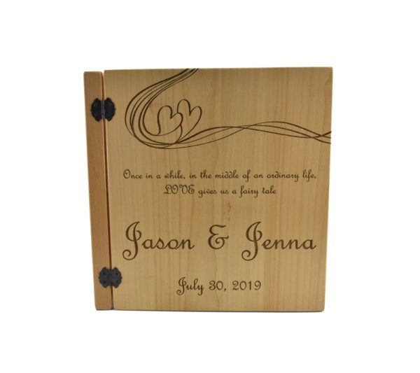 Custom engraved three ring photo album.