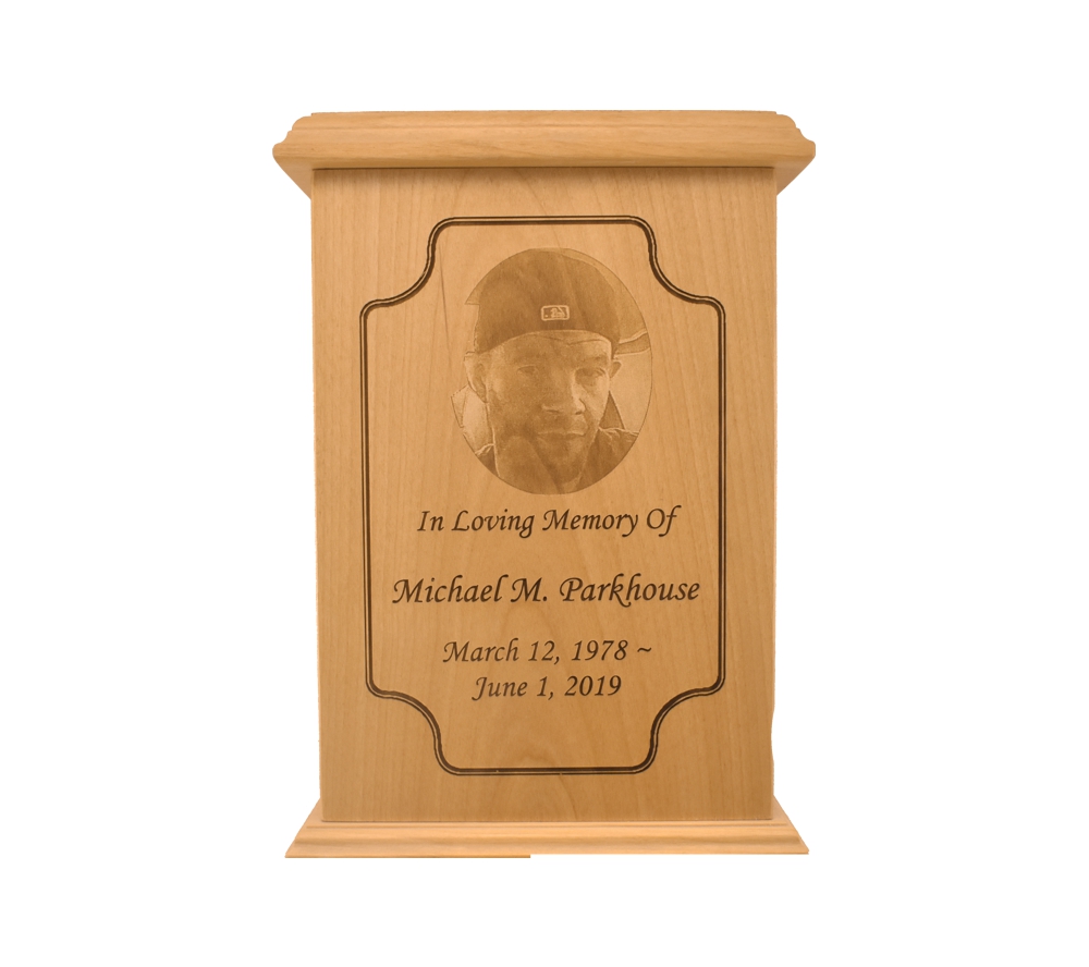 Custom Photo Engraved Tall Wooden Urn Whitetail Woodcrafters