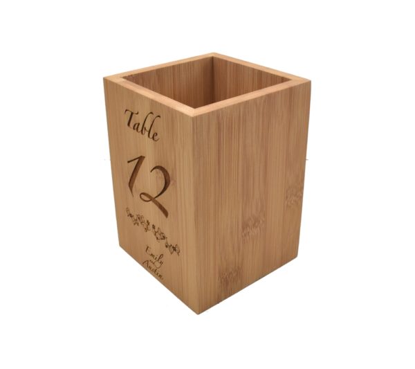 Custom engraved wood utensil holder.