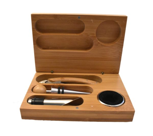 Wine tool set and wooden box.