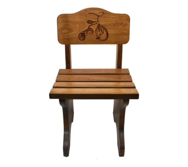 Wooden children's chair with a custom engraved image.