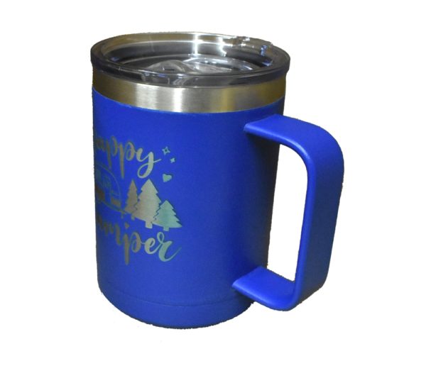 Custom engraved metal travel mug.