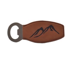 Engraved leather bottle opener.