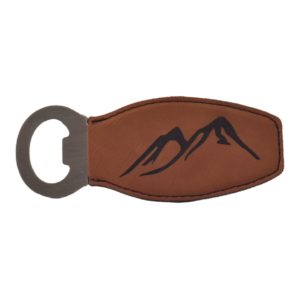 Engraved leather bottle opener.