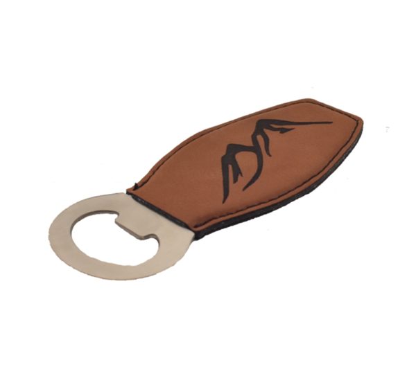 Engraved leather bottle opener.