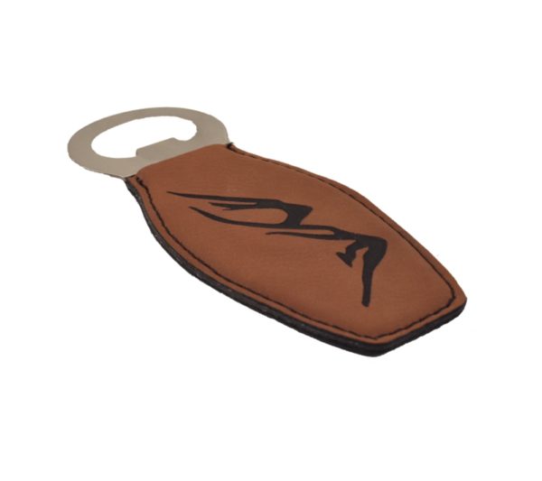 Engraved leather bottle opener.