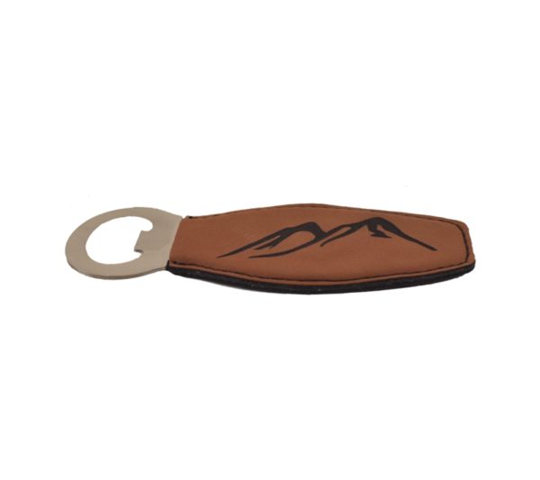 Engraved leather bottle opener.