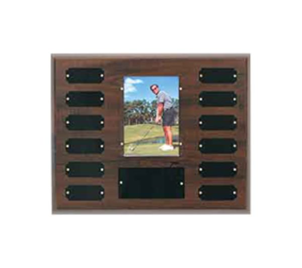 Cherry finish perpetual photo plaque.