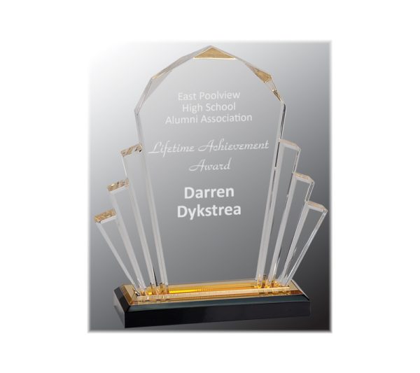 Faceted Impress acrylic award with gold highlights.