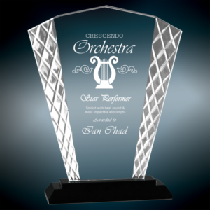 Fan accent glass award on a black base.