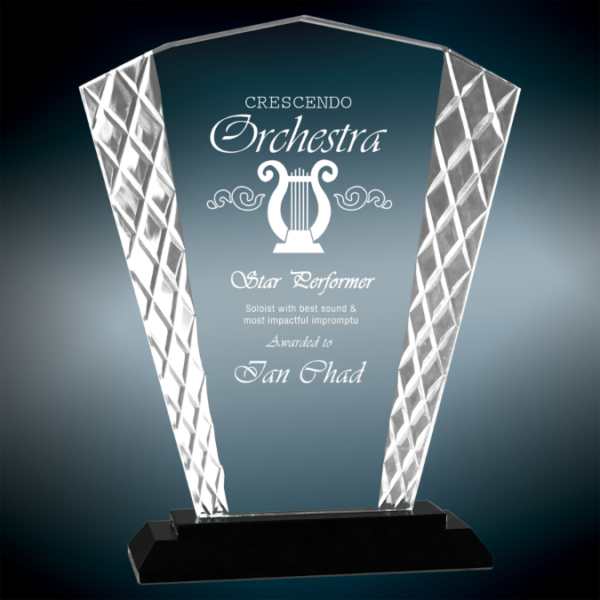 Fan accent glass award on a black base.