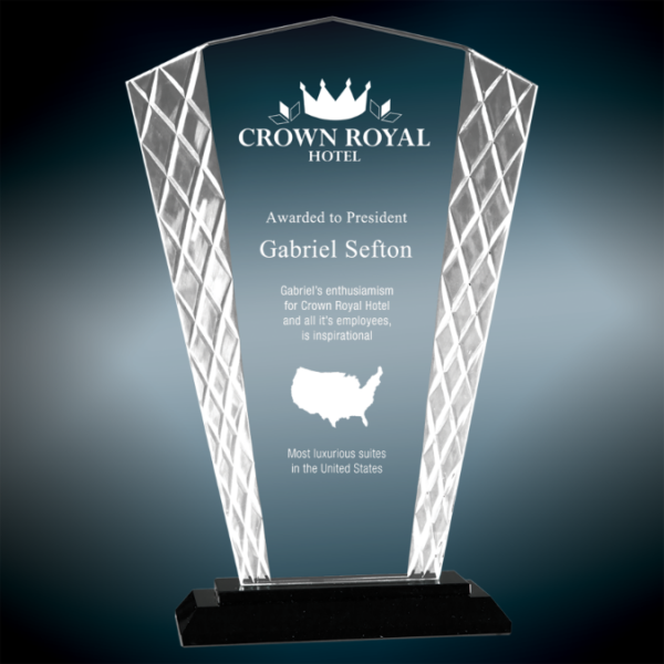 Fan accent glass award on a black base.