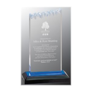 Frosted impress acrylic award with blue highlights.