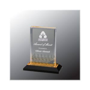 Mirage impress acrylic award with gold highlights.