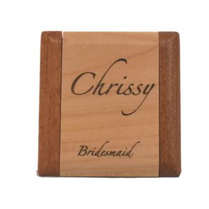 Custom engraved wooden compact mirror.