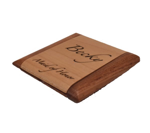 Custom engraved wooden compact mirror.