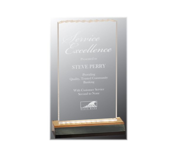Reflection acrylic ice top award with gold highlights.
