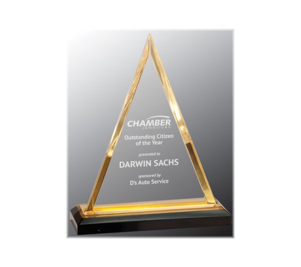 Triangle impress acrylic award with gold highlights.