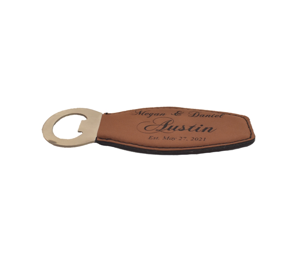 Name and Date Engraved Leather Bottle Opener - Whitetail Woodcrafters
