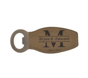 Custom engraved leather bottle opener.