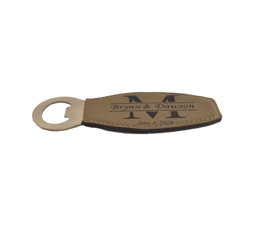 Wedding Monogram Engraved Leather Bottle Opener - Whitetail Woodcrafters