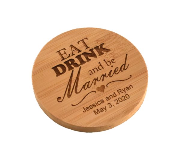 Custom engraved bamboo coaster.