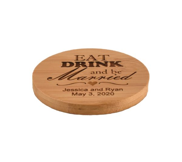 Custom engraved bamboo coaster.