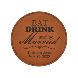 Custom engraved leather coaster.