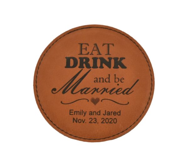 Custom engraved leather coaster.